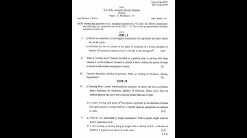 B.A/B.Sc (General) 2nd semester previous paper2021 Physics paper-A:Mechanics-II (PU CHANDIGARH )