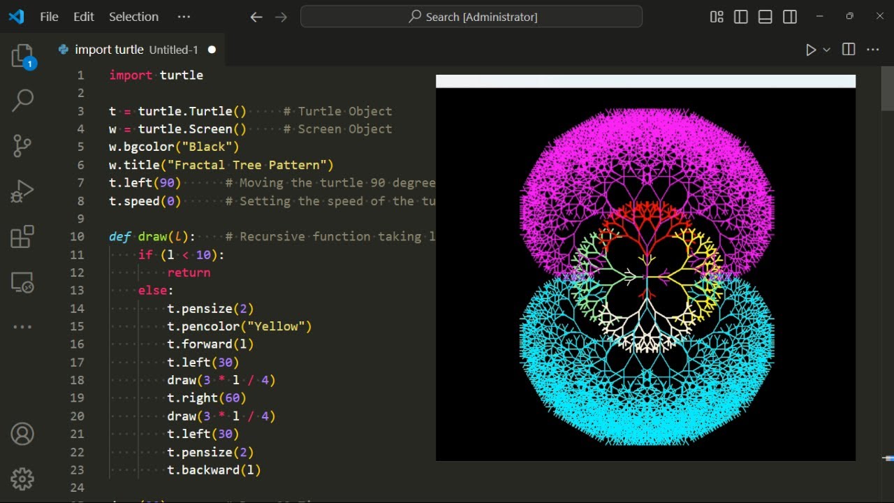 Fractal Tree Animation using Python Turtle | Recursive Turtle Graphics ...