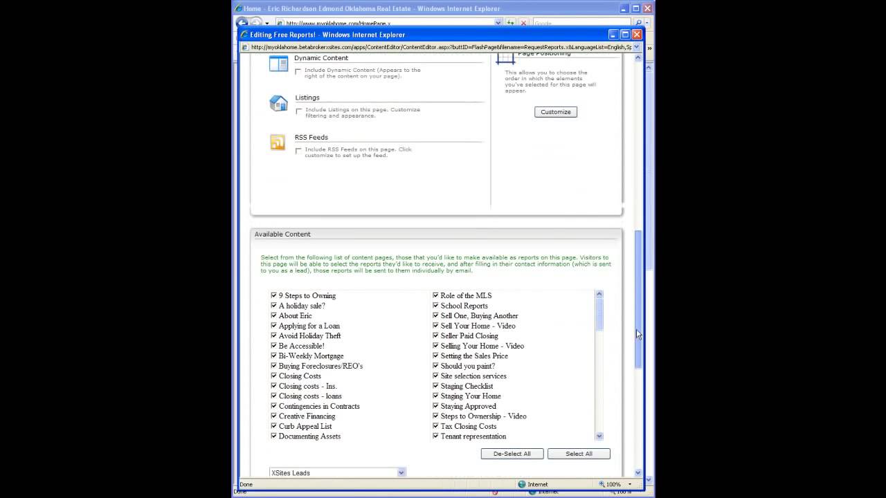 Agent XSites  Wizard Step 5   Activate Industry Reports