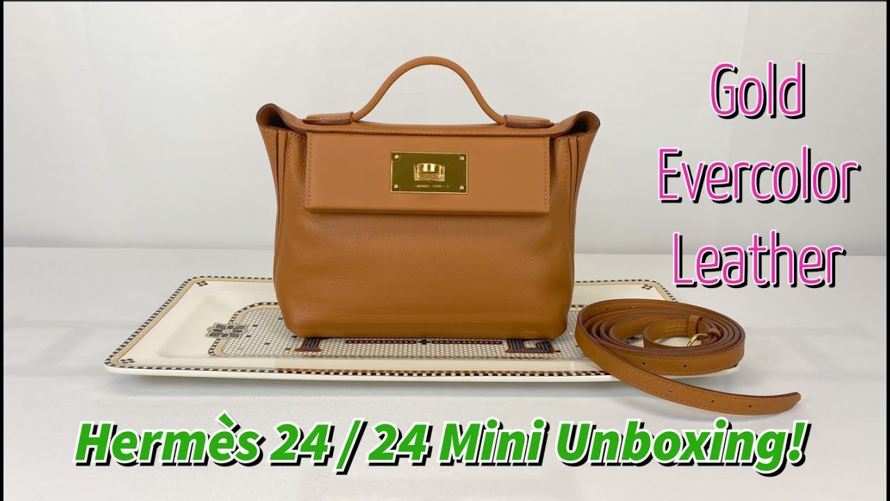 Hermes 24/24 21 Mini in Evercolor Gold w/ Gold Hardware U