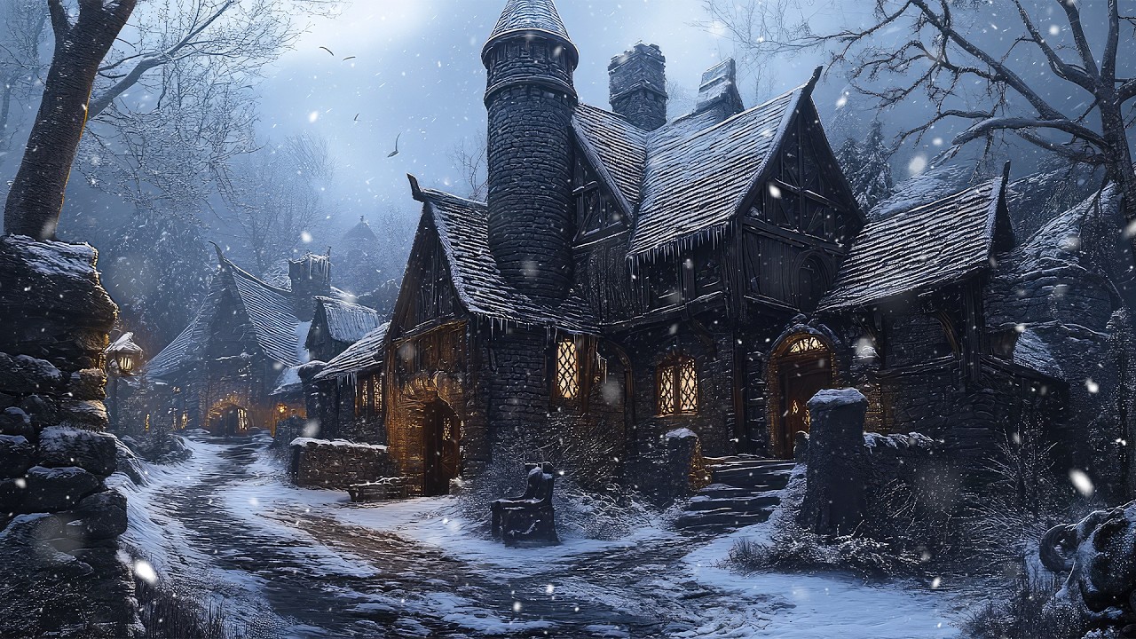 Winter Woodland Village | Medieval Celtic Winter Ambience for Study, Focus & Deep
