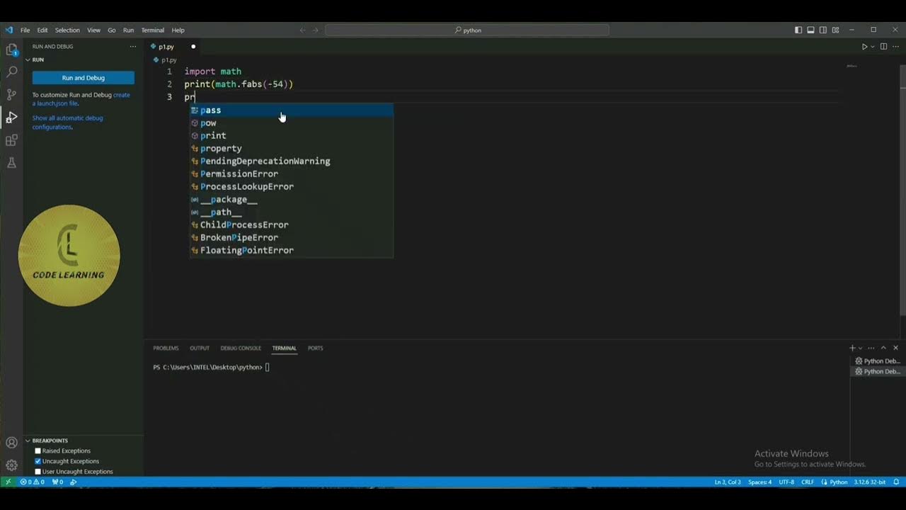 Python | importing math package - fabs()' | CodeLearning - YouTube