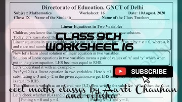 DOE-GNCT, Delhi, worksheet-16,class-9th (linear equation in two variables)