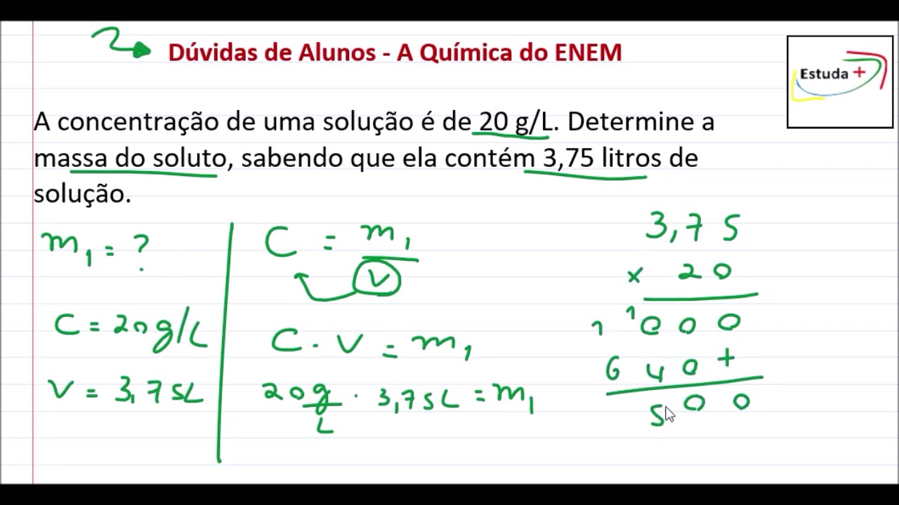 Calcule A Concentração Em Quantidade De Matéria Das Seguintes Soluções