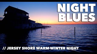 Deep Blues, Warm Sun on Mild February Night at Jersey Shore