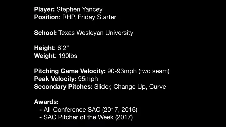 Stephen Yancey (Texas Wesleyan) MLB Draft Video - ...