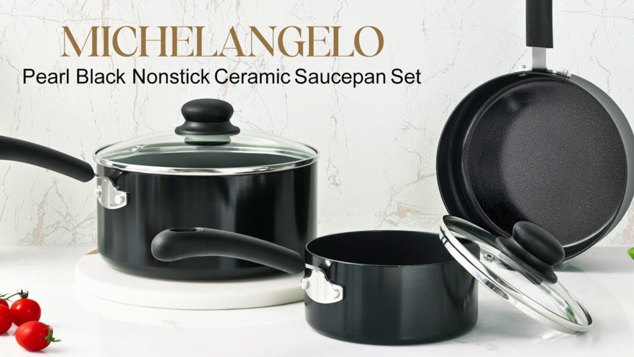 Антипригарная кастрюля Michelangelo с крышкой, объемом 1, 2 и 3 кварты | Лучшие наборы керамическ...