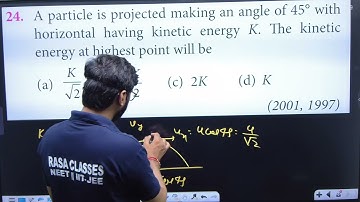 A particle is projected making an angle of 45 degree with horizontal having kinetic energy K .......