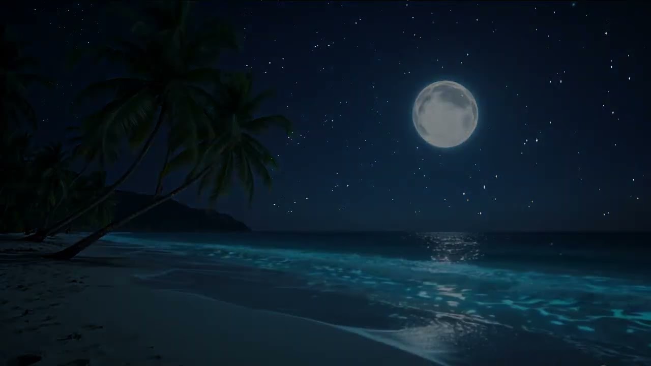 8 Hours Calming Waves under a Tropical Full Moon ~ Ocean Sounds to Sleep & Relax Deeply