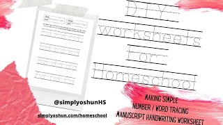 Making simple number / word  tracing manuscript Handwriting worksheet 2020