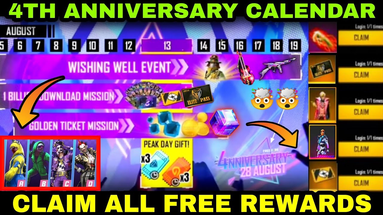 Free Fire 4th Anniversary Event | How To Claim 4th Anniversary Free Rewards | FF Anniversary 2021
