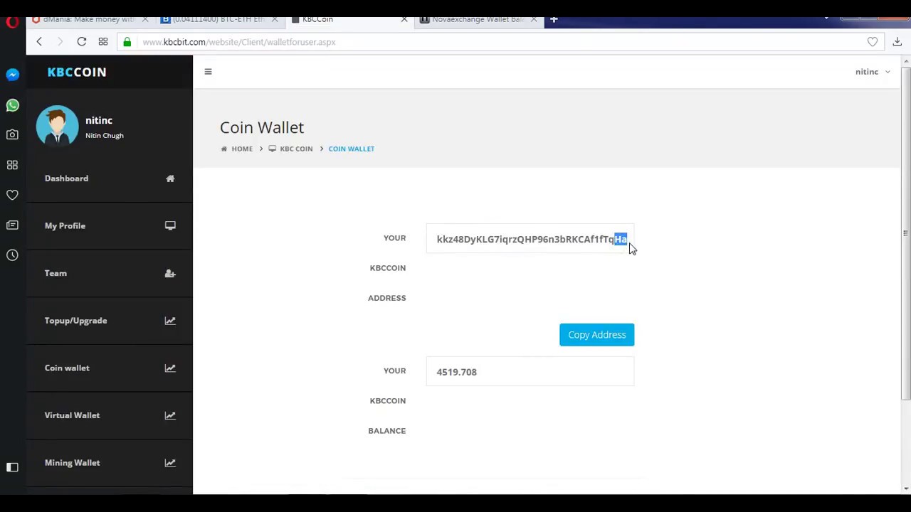 KBC Coin - Transfer coin from nova to kbc id