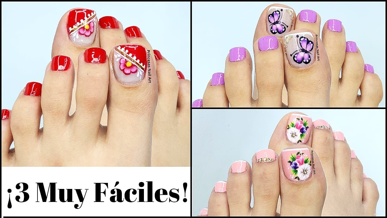 3 DISEÑOS de uñas FÁCILES, BONITOS 😍 y RÁPIDOS de hacer oaso a paso - PINCELADAS a MANO ALZADA 💅