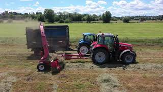 Willis SIlage 2020
Yesterday 11th July, I had a catch up with the local farmers they were on thier first cut of the year, I missed the mowing and raking but managed to capture them lifting grass with Stoll FCT 1050 Trailed forager being towed by a Massey Ferguson 7718 with around 200hp made hell of a difference, 3 Trailers hauling grass back to the clamp Willis SIlage 2020