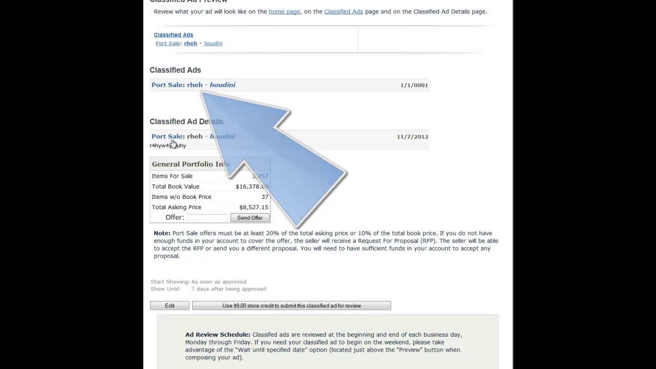 How to create a port sale on Check Out My Cards COMC