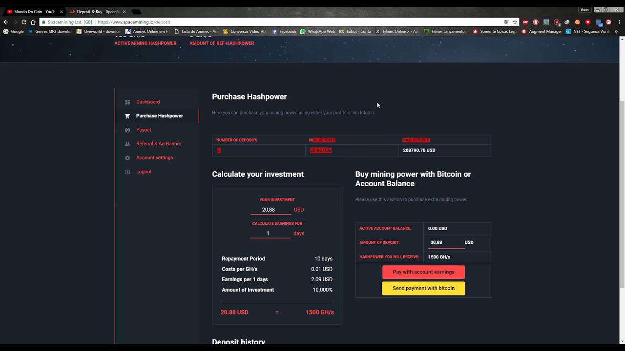 Nova mineradora SpaceMining janeiro 2018 100GHS no cadastro