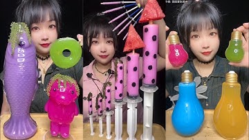 [ASMR] COLORFUL DRINKING COLD WATER (drinking sounds) Renkli İçecekler İçmek Satisfying