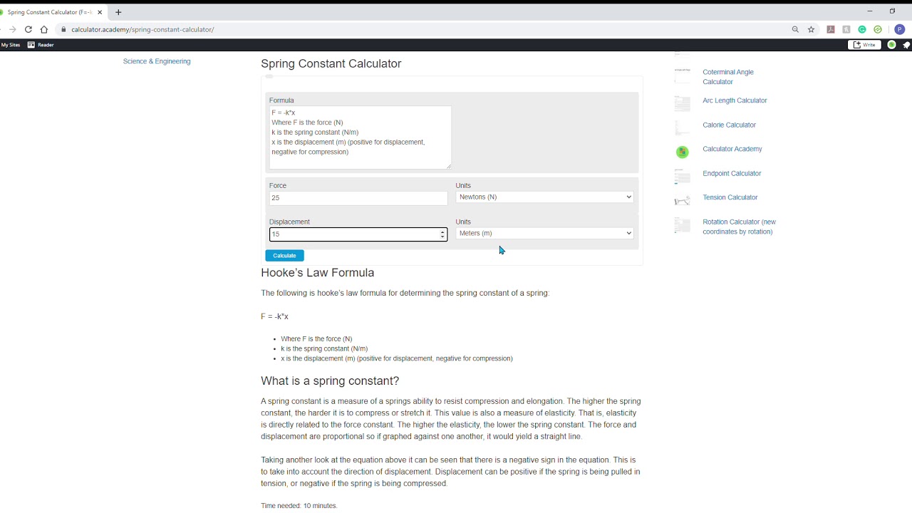 Spring Constant Calculator YouTube