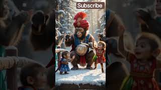 Cute Monkey Family Spreading Warmth In Snow