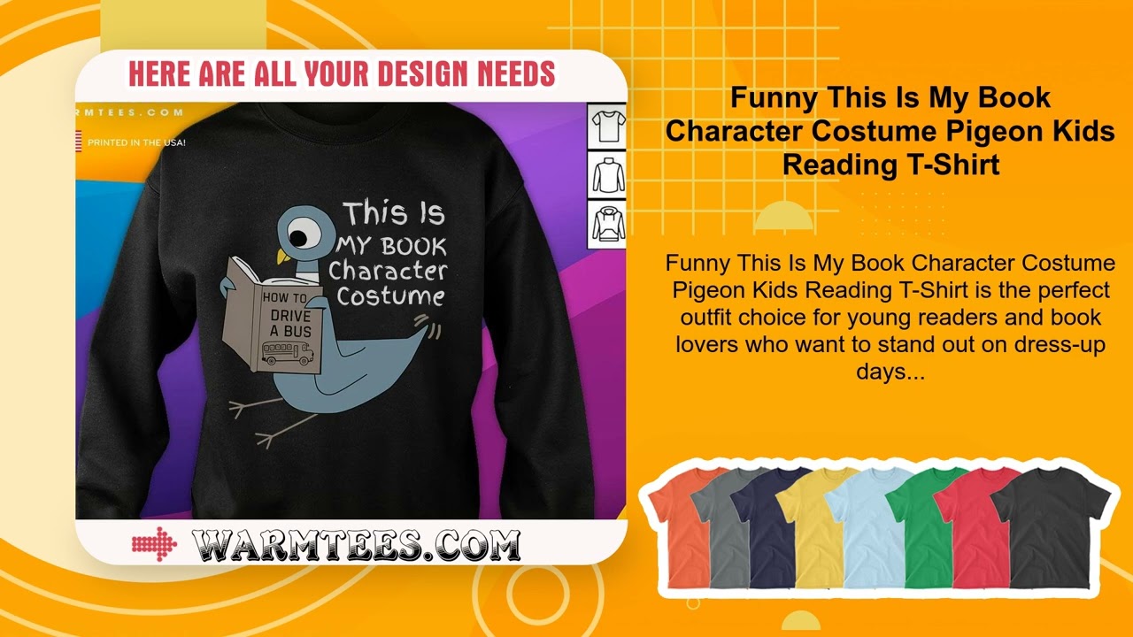 Funny This Is My Book Character Costume Pigeon Kids Reading T-Shirt