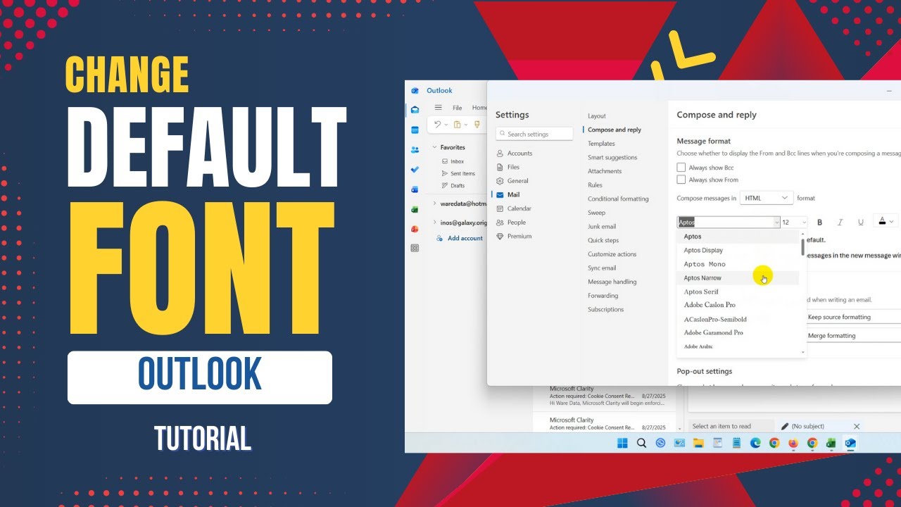 How to change default font on outlook
