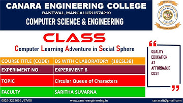 VTU DS LAB (18CSL38) DATA STRUCTURES LABORATORY [CIRCULAR QUEUE] (E6 L1)