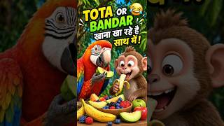 Tota 🦜 aur Bandar 🐒 Sath Mein Khana Kha Rahe Hain 😂