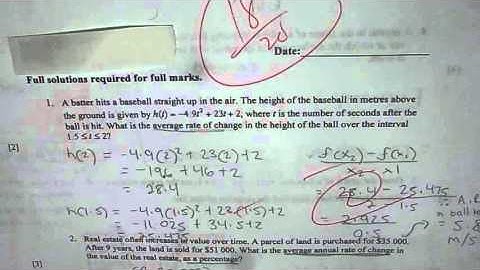 Quiz Unit 2 Nelson Rate of Change Advance Functions