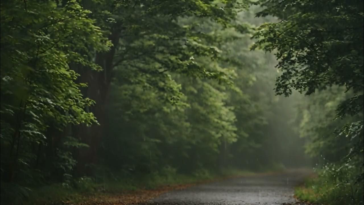 Rain on Leaves on a Forest Road in Autumn 2 Hours Video with Sounds