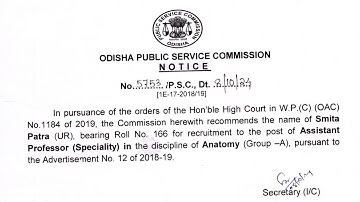 OPSC Assistant professor (Specialist) Anatomy Selection List Notification Released 2024