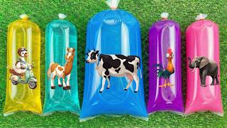 Wadidaw Unboxing Mainan Hewan Sapi Kucing Gajah Angsa Harimau Trex Di Dalam Plastik Warna-Warni.