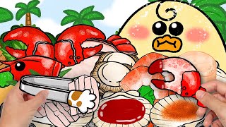 [Honeyduck's Desert Island Survival Story] Day4 Seafood eating stop motion  🏝 [bambinori]