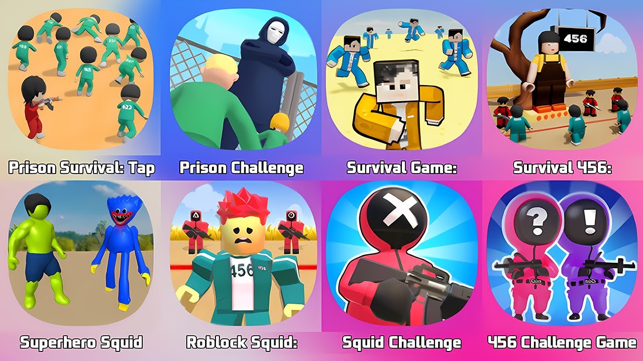 Prison Challenge Survival, Squid Game 3D, Rat Dance, 456 Squid Survival, 3D Run Challenge