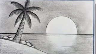 How to draw Sunset Sea Beach | Pencil Drawing & Sketching || Shedding 