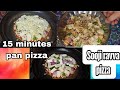 15 నిమిషాలలో ఉప్మారవ్వ థో  ప్యాన్ పిజ్జా //sooji pizza onpan//no maida//no oven//no yeast  panpizza.