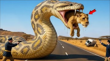 Brave Heroes Save Careless Mother Lion from Giant Python Attack After a Traffic Accident🐍