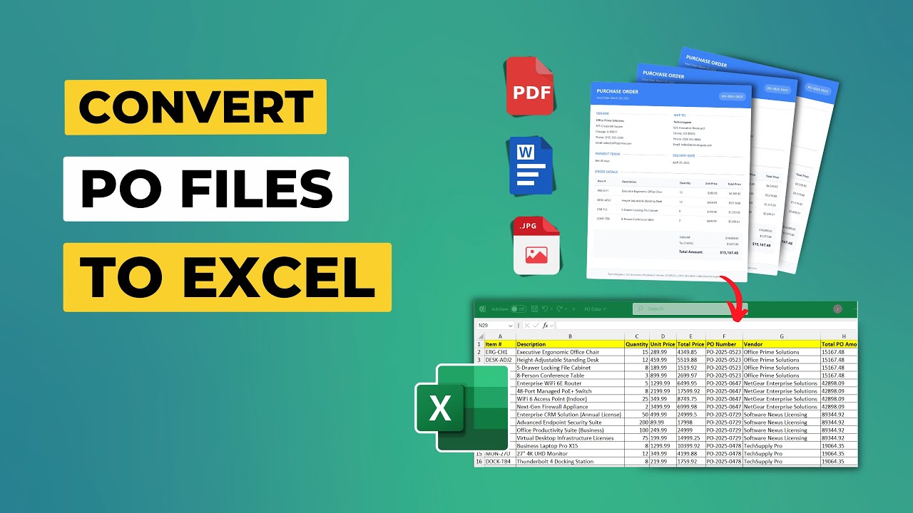 How to extract purchase order data from PDFs into Excel