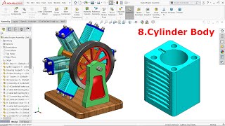 Six Cylinder Radial engine in Solidworks 8.Cylinder Body
