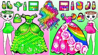 Pink VS Green Barbie Makeup & Rainbow Hair 🩷 Barbie Hair Makeover Handmade | DIY Arts & Paper Crafts