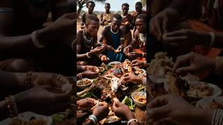 An African Tribe Eating Whole Roasted Sheep