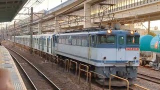 【4661F 新造甲種輸送】国鉄EF65形2000番台2063号機（赤プレート・JR貨物色）＋横浜市営地下鉄4000形4661編成が根岸駅に到着停車するシーン（9597レ・甲151）2023.1.22