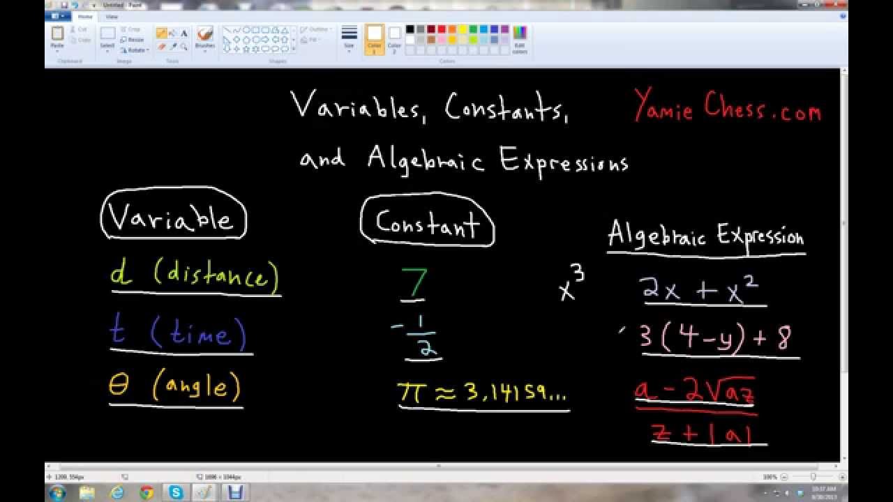 Variables Constants Algebraic Expressions (Grade 7) - YouTube