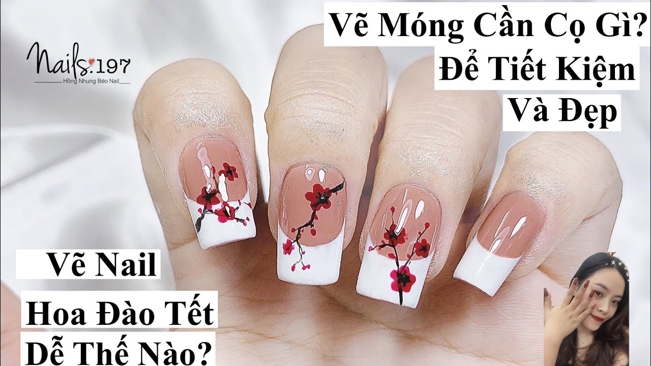 nail đep Update 2022 Vẽ Hoa Đào Tết Đơn Giản, Nhanh - Vẽ Nails Cần Cọ Gì Để Tiết Kiệm Mà Vẫn Đẹp