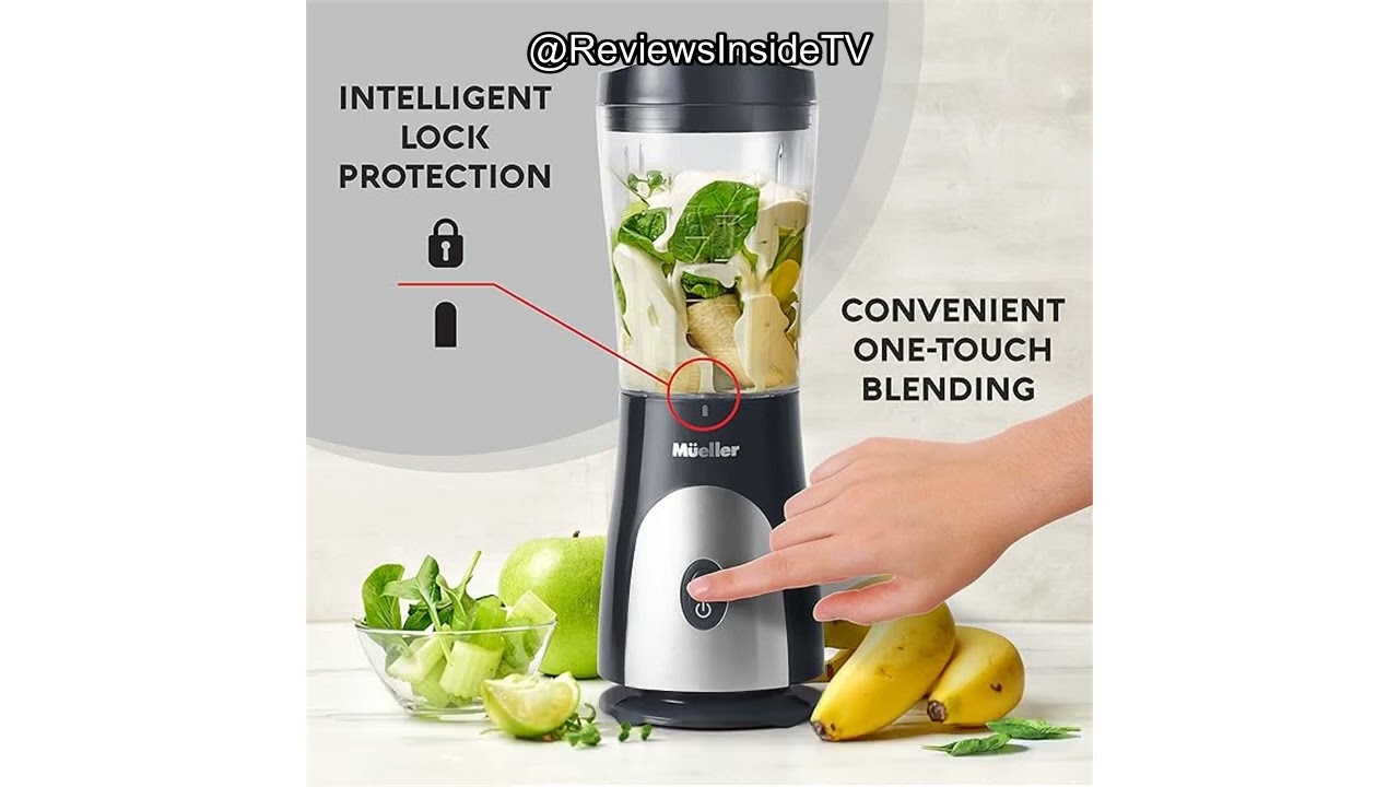 Mueller Personal Blender for Shakes and Smoothies with 15 Oz Travel Cup and Lid Juices Baby Food Hea