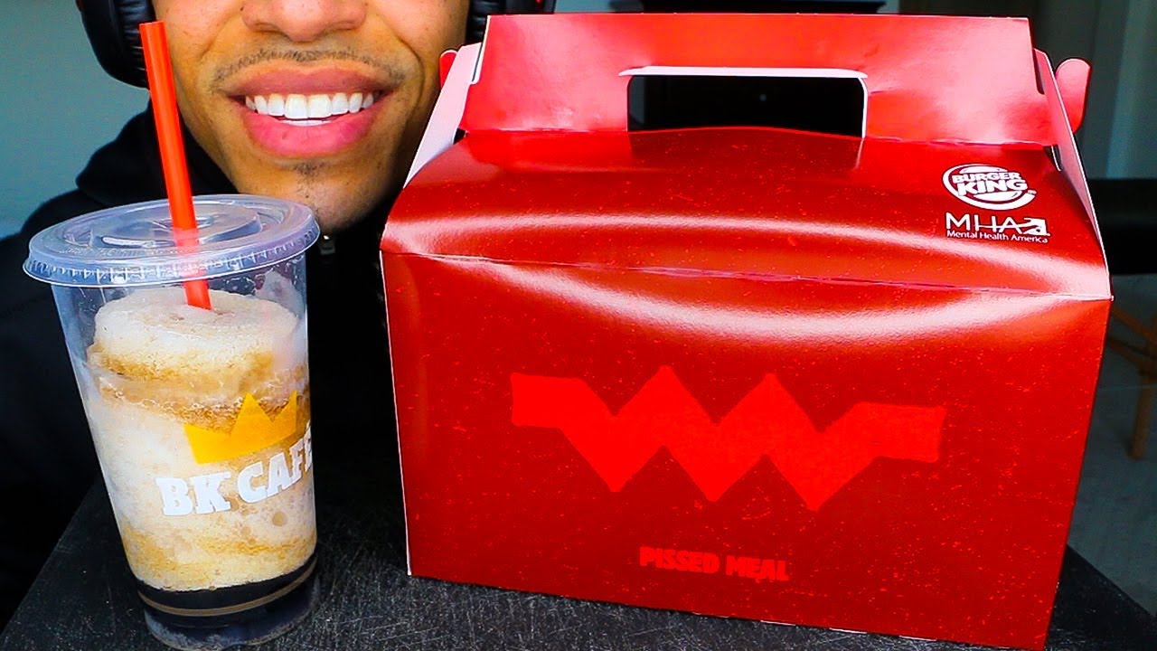 ASMR UNHAPPY MEAL BURGER KING IMPOSSIBLE BURGER MUKBANG FRIES ONION RINGS FROZEN COKE JERRY