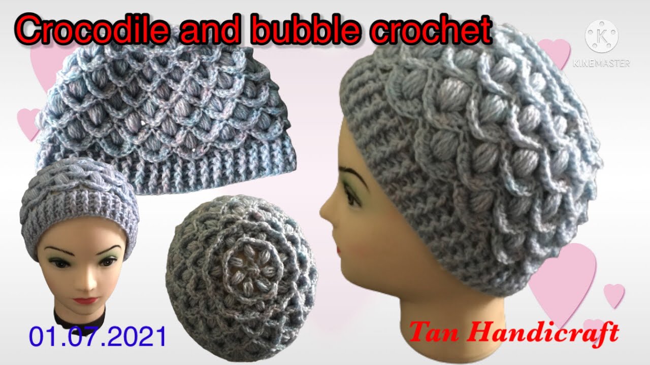 Crocodile bubble stitch hat crochet 