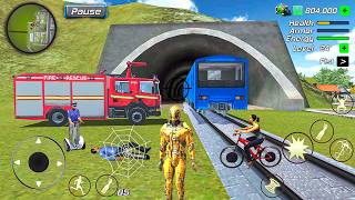 Steel Suit Robot Hero Driving Bike Car and Rescue Truck in Open World - Android GamePlay screenshot 4