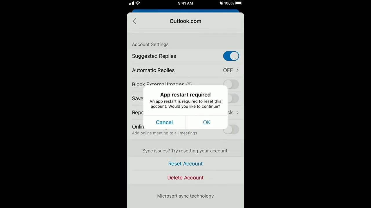 how-to-reset-outlook-account-on-iphone-youtube