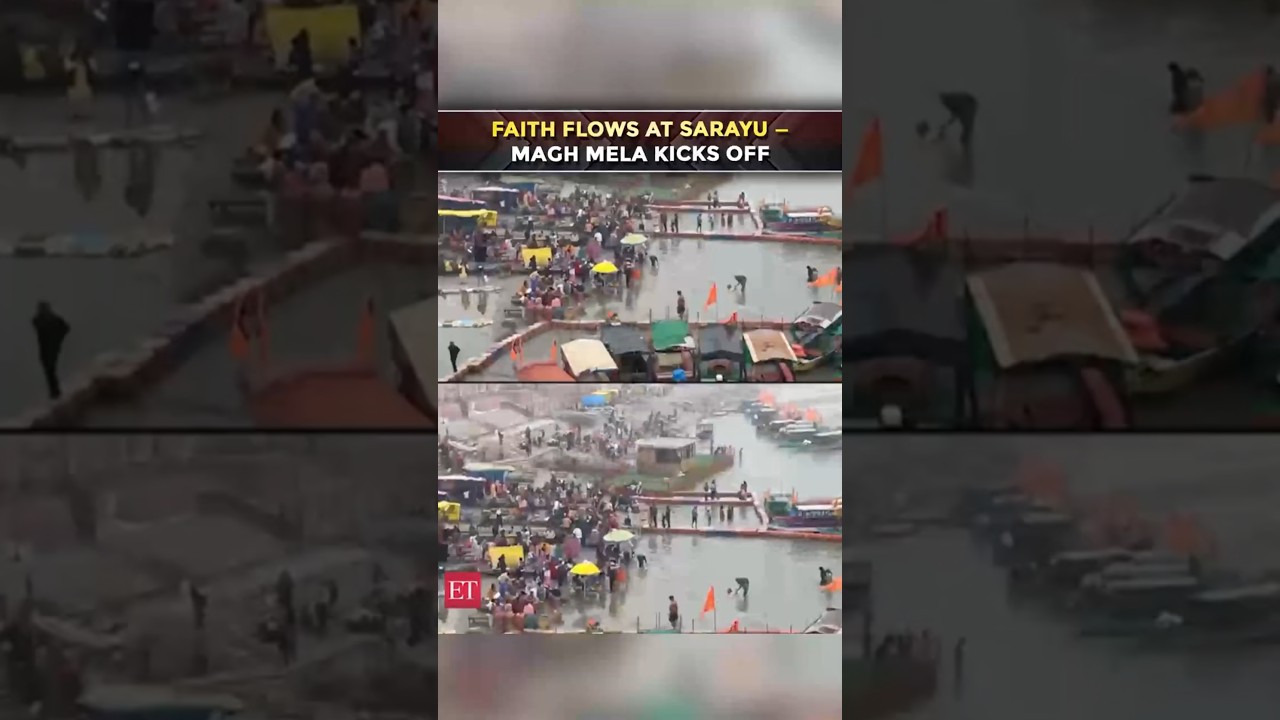 Devotees take holy dip in Sarayu River on the first day of Magh Mela 2026