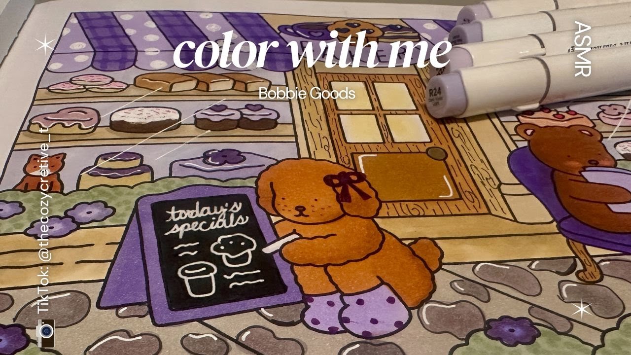 Bobbie Goods Bakery 🎨  Color with Me! (ASMR + Relaxing Music)  | Ohuhu Alcohol Markers |